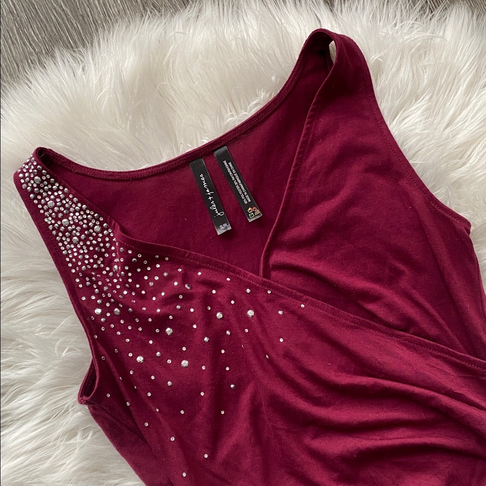 Y2K McBling Burgundy Sleeveless Top - Picture 4 of 6